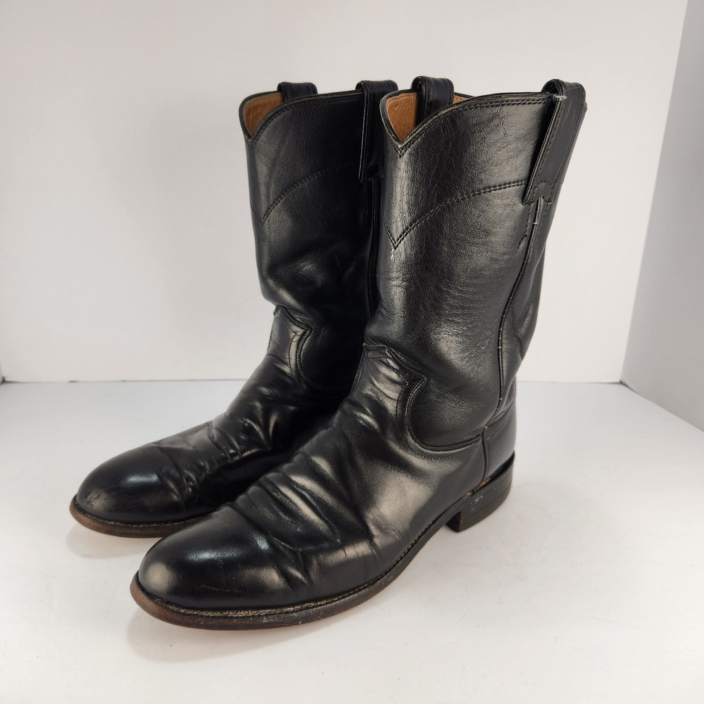 Justin Boots Women's 8.5 A Black Leather Western Cowboy Roper Boots USA
